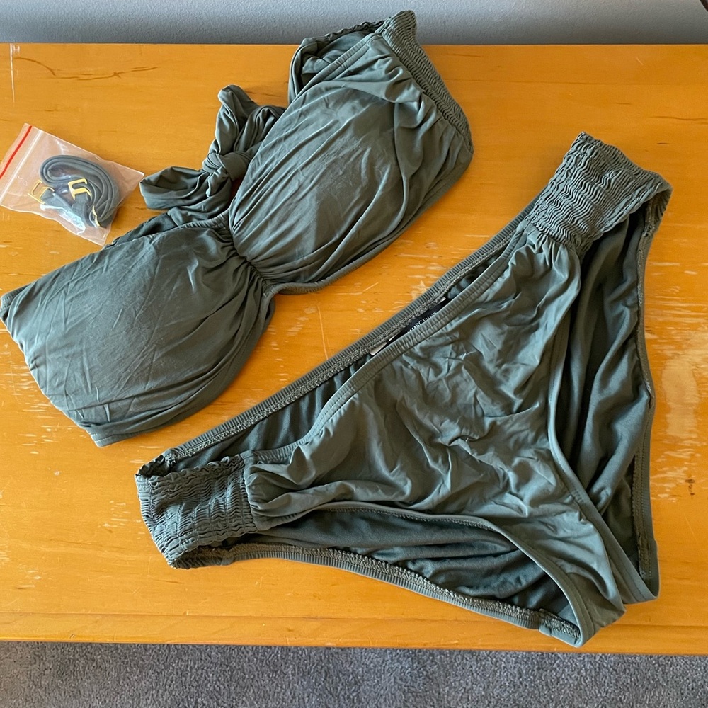 Strapless olive green bikini